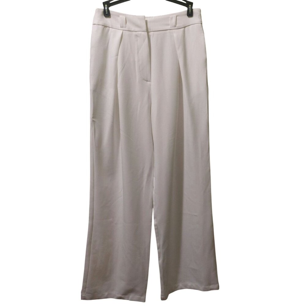 NWT Commense White High-Waisted Wide-Leg Dress Pants ~Front Pleated~Pockets Med.